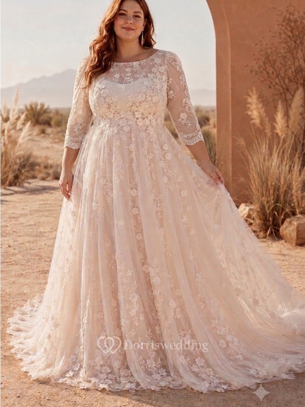 Plus-Size Ivory Floral Lace A-Line Dress